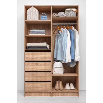 MALMO THREE SHELF/FOUR DRAWER WALK IN WARDROBE - FLUTED - NATURAL OAK