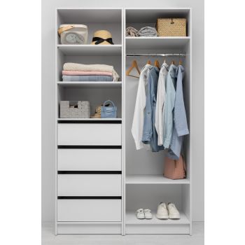 MALMO THREE SHELF/FOUR DRAWER WALK IN WARDROBE - SLIM SHAKER - WHITE