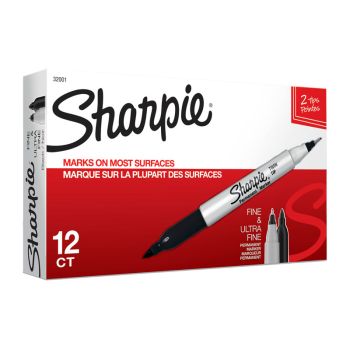 SHARPIE Twin Tip Permanent Marker Black Box of 12