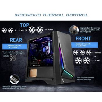 ANTEC DP301M mATX, ARGB Front LED, Tempered Glass Side, Up to 6x 120mm Fans, Dust Filter, Gaming Case. s