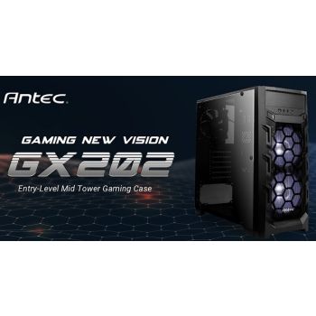 Antec GX202 ATX, Side Window, 2x White LED, Mesh Air Intake, Cable management. Black Gaming Case