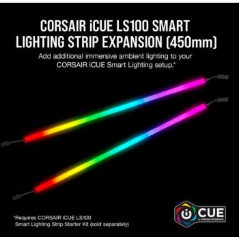 CORSAIR iCUE LS100 Smart Lighting Strip Expansion Kit 2x 450mm Addressable LED Strip, RGB Ext Cable, Adhesive Tape, Cable Clip s