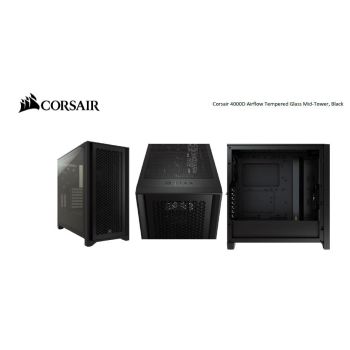 CORSAIR Carbide Series 4000D Airflow ATX Tempered Glass Black, 2x 120mm Fans pre-installed. USB 3.0 x 2, Audio I/O. Case NDA Sept 16