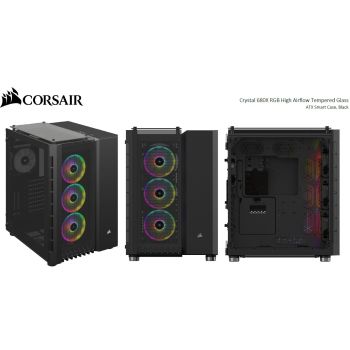 CORSAIR Crystal Series 680X RGB ATX High Airflow, USB 31 Type-C, Tempered Glass, Smart Dual Chamber Cube Case, Black