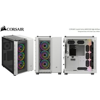 CORSAIR Crystal Series 680X RGB ATX High Airflow, USB 31 Type-C, Tempered Glass, Dual Chamber Cube Case, White