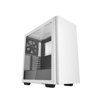 DEEPCOOL CK500 White Mid-Tower Minimal Computer Case Tempered Glass, 2 x Pre-Installed Fans 140mm, Wide and Spacious For Large GPU & CPU Cooler