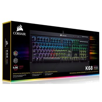 CORSAIR K68 RGB Mechanical Gaming Keyboard, Backlit RGB LED, Cherry MX Red, IP32 Dust and Spill Resistant