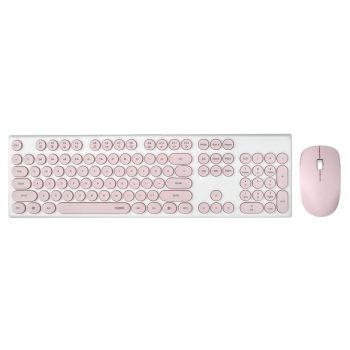 RAPOO Wireless Optical Mouse & Keyboard Black - 2.4G Connection, 10M Range, Spill-Resistant, Retro Style Round Key Cap, 1000DPI - Pink