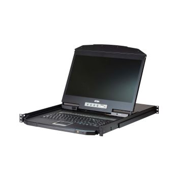 Aten 18.5" Short Depth 16 Port LCD KVM, can be mounted up to a depth of 42cm to 72cm and LCD panel with 1366 x 768 resolution, includes 2 1.8m VGA USB