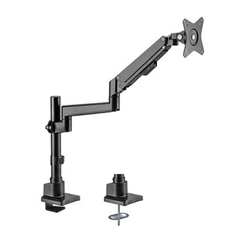 BRATECK Single Monitor Pole-Mounted Thin Gas Spring Monitor Arm Fit Most 17'-32' Monitors, Up to 9kg per screen VESA 75x75/100x100 Matte Black