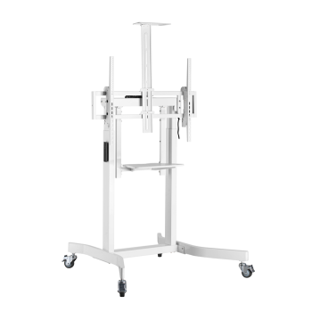 BRATECK Deluxe Motorized Large TV Cart with Tilt, Equipment Shelf and Camera Mount Fit 55'-100' Up to 120Kg - White