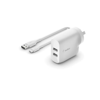 BELKIN BOOST CHARGE Dual USB-A Wall Charger 24W + USB-A to USB-COrange cable White