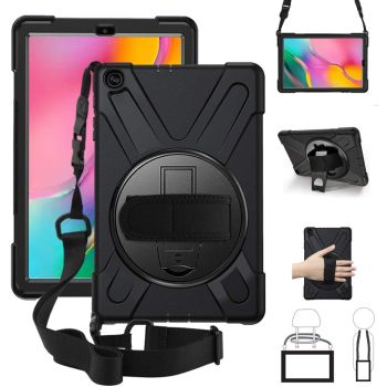 XTREME Black Case for Samsung Galaxy Tab A7 - Shockproof, Dustproof, 360 Rotatable Hand Strap, 3 Layers Heavy Duty Protection