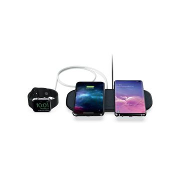 MOPHIE Dual Wireless Charging Pad - Fabric Universal Wireless Charger - Black (409903637), Charge Up To 3 Devices, Made for Qi-Enabled Devices