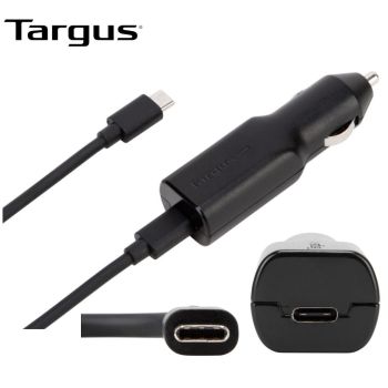 Targus 45W USB-C Car Charger with 1.2M Removable Cable/ 3A Fast Charging/Bult-in surge protection for Mobile Phones,Tablets, Laptops