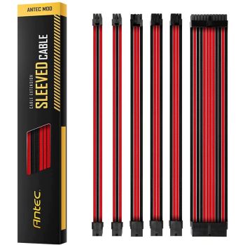 ANTEC PSU - Sleeved Extension Cable Kit V2 - Red / Black. 24PIN ATX, 4+4 EPS, 8PIN PCI-E, 6PIN PCI-E, Compatible with Standard PSU