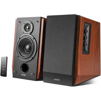 EDIFIER R1700BT Bluetooth Lifestyle Bookshelf Studio Speakers Brown - BT/Dual 3.5mm AUX/Limited Distortion DSP/DRC/Classic Wood Finish/Wireless Remote