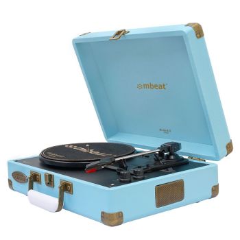 MBEAT Woodstock 2 Sky Blue Retro Turntable Player with BT Receiver & Transmitter