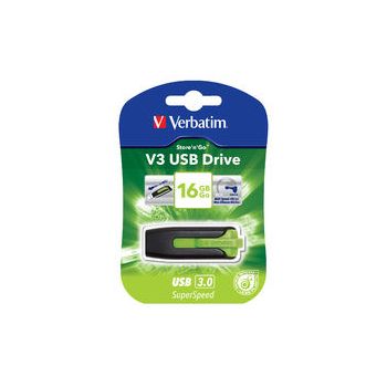 VERBATIM 16GB V3 USB3.0 Green Store\'n\'Go V3; Rectractable