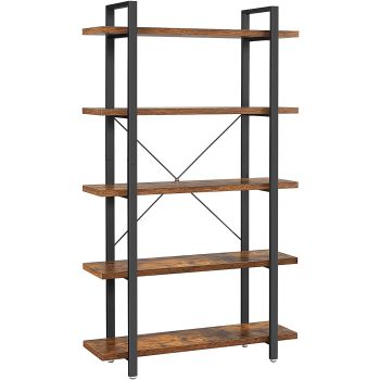 Bookshelf 5-Tier Industrial Stable Bookcase Rustic Brown and Black