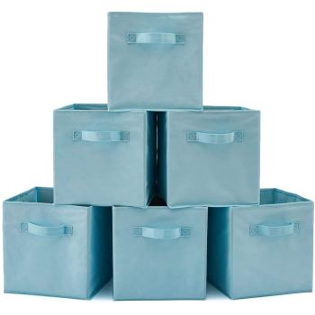 Pack of 6 Foldable Fabric Basket Bin Storage Cube for Nursery, Office and Home Decor (Baby Blue)