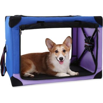 Portable Dog Crate Collapsible, Blue Purple