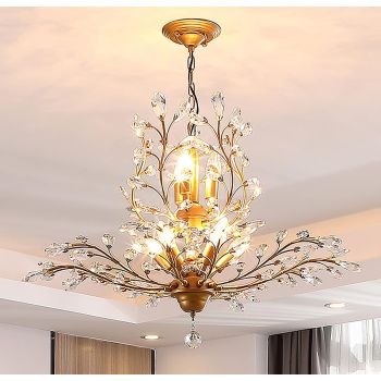 Crystal Chandelier Vintage, 8 Lights, Gold