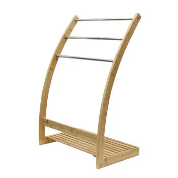 Bamboo Towel Bar Metal Holder Rack 3-Tier Freestanding and Bottom shelf for Bathroom