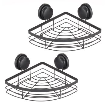 2 Pack Round Corner Shower Caddy Shelf Basket Rack with Premium Vacuum Suction Cup No-Drilling for Bathroom and Kitchen