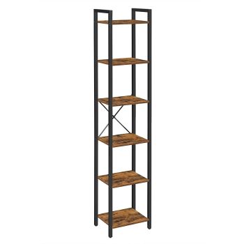 6-Tier Rustic Bookshelf, Brown & Black 