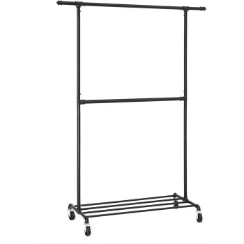 Industrial Clothing Rack Wheels Double Rod