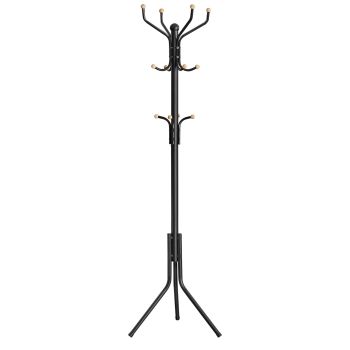 Black Metal Coat Rack, Hall Tree, 182cm Tall 