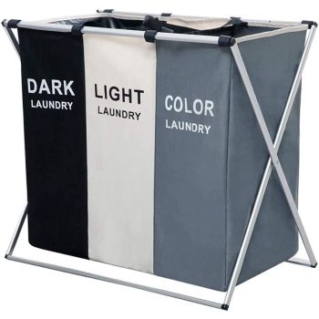 3 in 1 Large 135L Laundry Clothes Hamper Basket with Waterproof bags and Aluminum Frame (Multi)