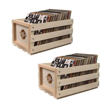 Twin Pack Crosley Vinyl LP Record Storage Crate Natural Wood