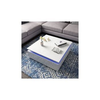 LED Lights High Gloss Coffee Table with Storage - White