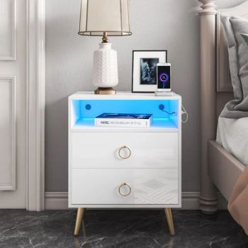 Amelia Modern LED Bedside table with USB and power socket White