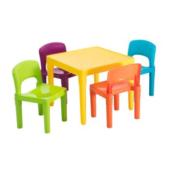 Kids Plastic 5-Piece Table & 4 Chairs Set (Multicoloured)