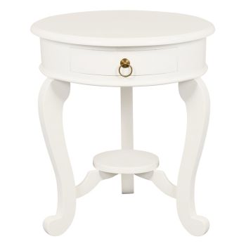 Round Cabriole Leg 1 Drawer Lamp Table (White)