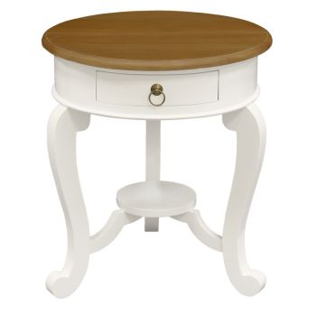 Round Cabriole Leg 1 Drawer Lamp Table (White Caramel)