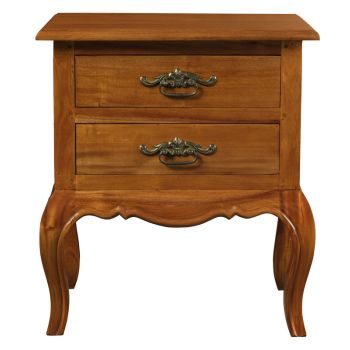 French Provincial 2 Drawer Side Table (Light Pecan)