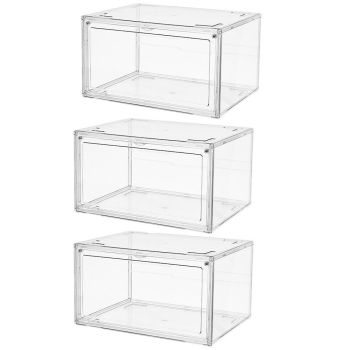 3PCS Shoe Display Box Clear Container Stackable Boxes Storage Case