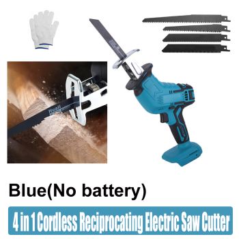 Blue Cordless Electric Reciprocating Saw Cutter with Blades without battery