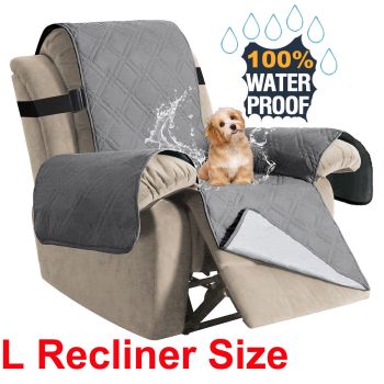 Grey L Recliner Waterproof Recliner Chair Cover with Non Slip Strap Slip Cover for Recliner