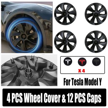 4PCS Wheel Cover Caps 19Inch ABS Black Rim Hubcap Hub Cap For Tesla Model Y