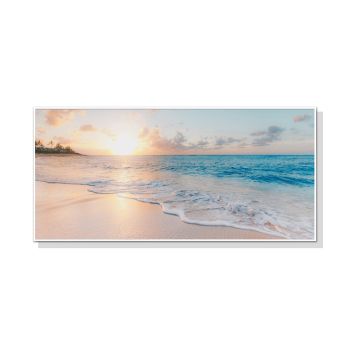 Wall Art 60cmx120cm Ocean and Beach White Frame Canvas