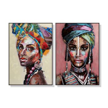 Wall Art 60cmx90cm African women 2 Sets Black Frame Canvas