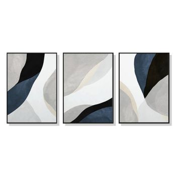 Wall Art 80cmx120cm Abstract Navy Blue 3 Sets Black Frame Canvas