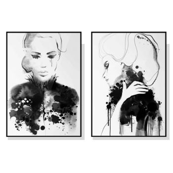 Wall Art 90cmx135cm Watercolor Sketch 2 Sets Black Frame Canvas