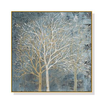 Wall Art 70cmx70cm Forest In The Twilight Trees Gold Frame Canvas