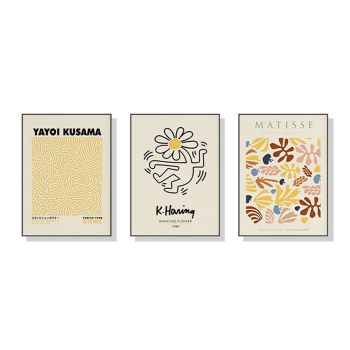 Wall Art 60cmx90cm Matisse, Keith Haring, Yayoi Kusama 3 Sets Black Frame Canvas